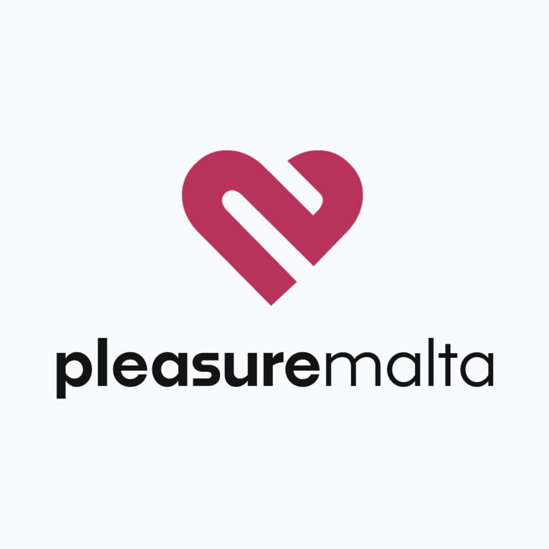 Pleasure Malta Heart-shaped logo with a minimalist design and the words "pleasure Malta" below in bold black font reflecting a focus on emotional well-being and personal growth.