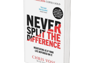 Never Split the Difference book by Chris Voss on negotiation skills and psychological strategies for effective communication and conflict resolution.