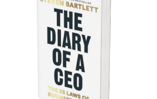 A hardcover book titled "The Diary of a CEO" with subtitle "The 33 Laws of Business & Life" by Steven Bartlett, positioned upright against a white background.