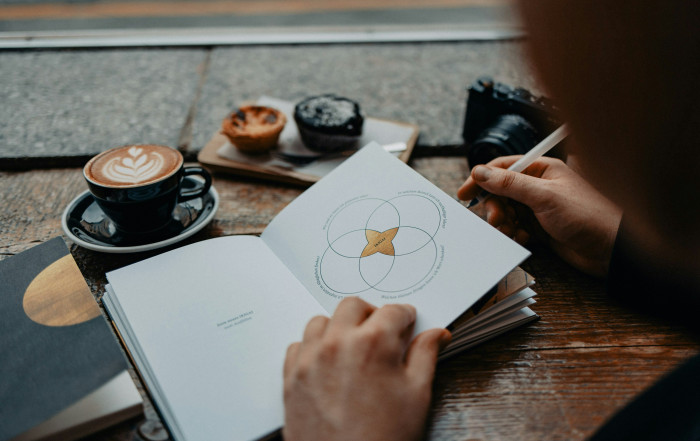 the image shows a book with the Ikigai model, showcasing 4 circles, all intersecting in the middle.